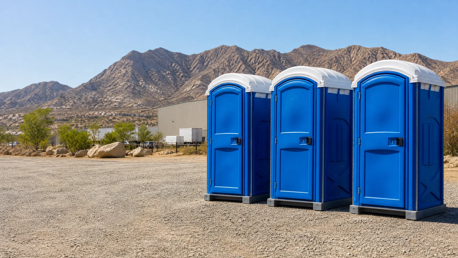 Clean portable restroom units prepared for rental planning in San Bernardino